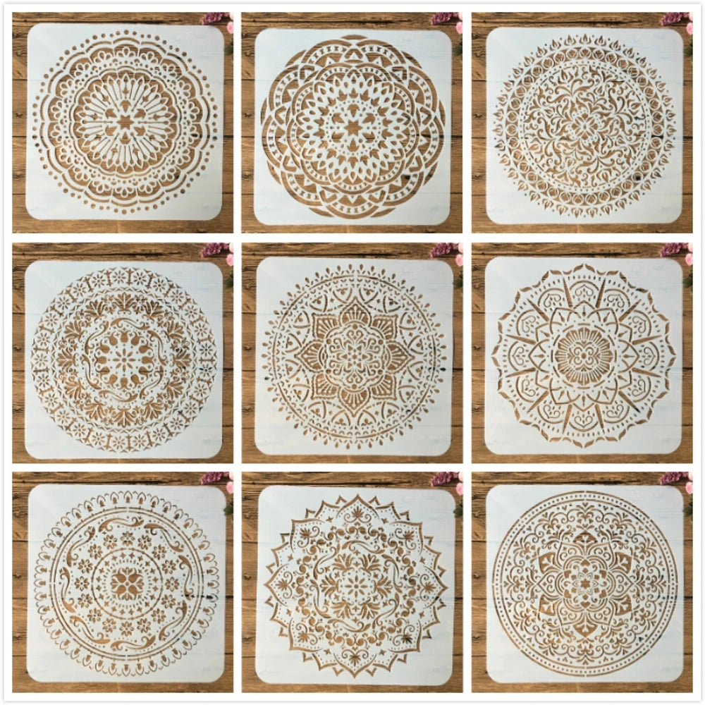 9Pcs Mandala Stencils Set - DIY Junk Journaling Painting & Scrapbooking