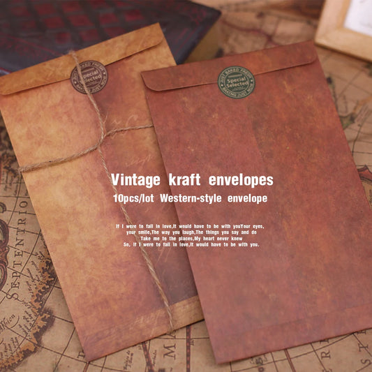 Vintage Kraft Envelope Set - 10pcs