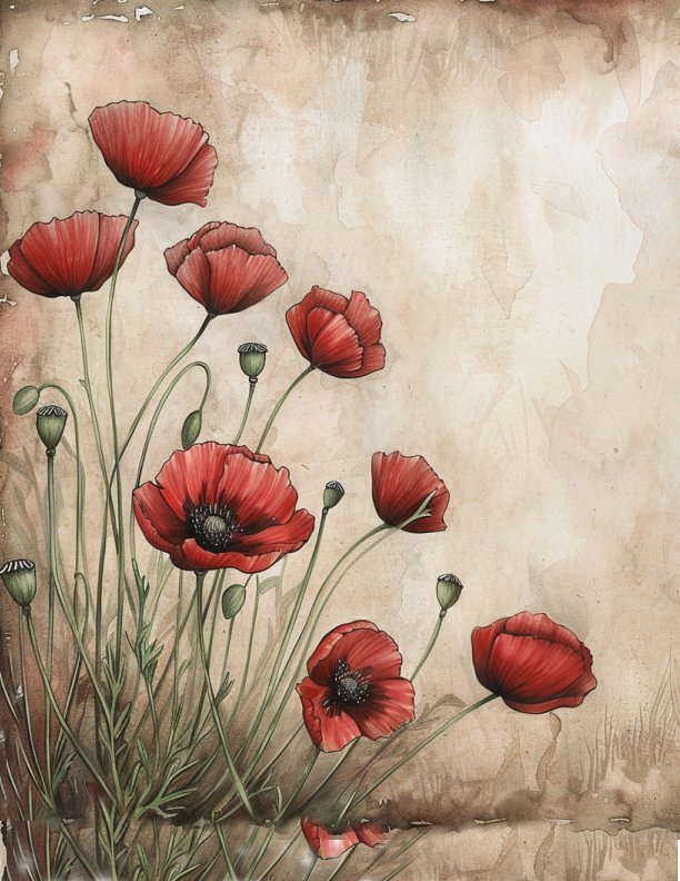 Free Memorial Day Stationery Download - Poppy Stationery Paperintables (TM)