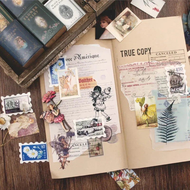 Vintage Stamp Book Scrapbook Paper Set