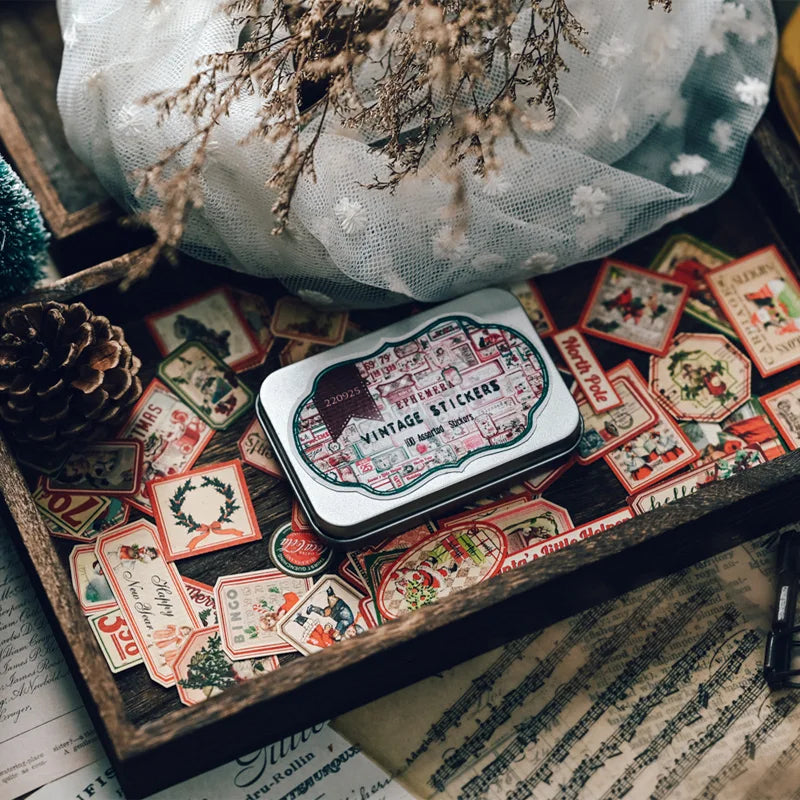 Retro Vintage Sticker Set + Metal Box